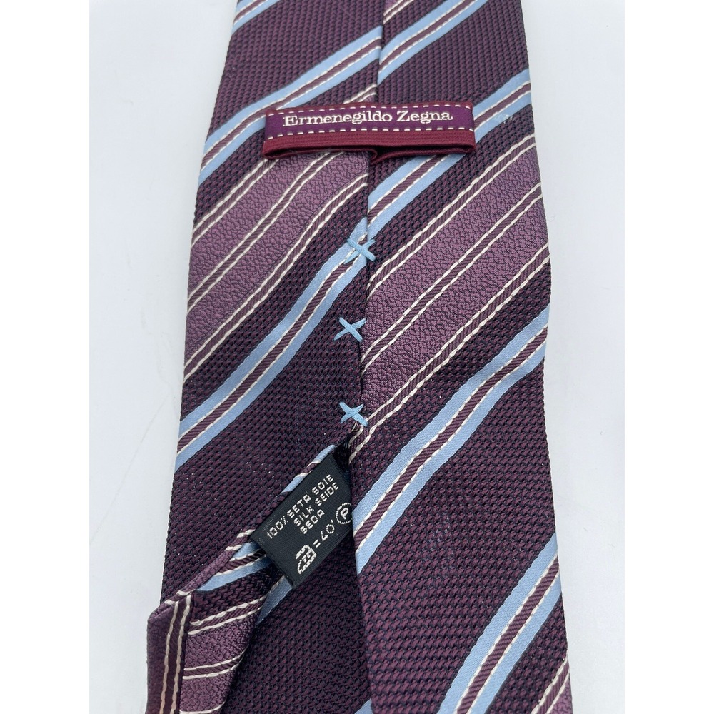 ERMENEGILDO ZEGNA Men Sz 60"x3 1/2" Maroon Striped 100% Silk Tie ITALY Made (TA5 - Picture 2 of 4